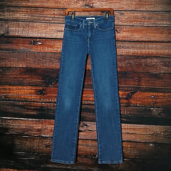 Levi's 314 Jeans Size 27 Shaping Straight Mid Rise Blue Denim Stretch - Picture 3 of 10